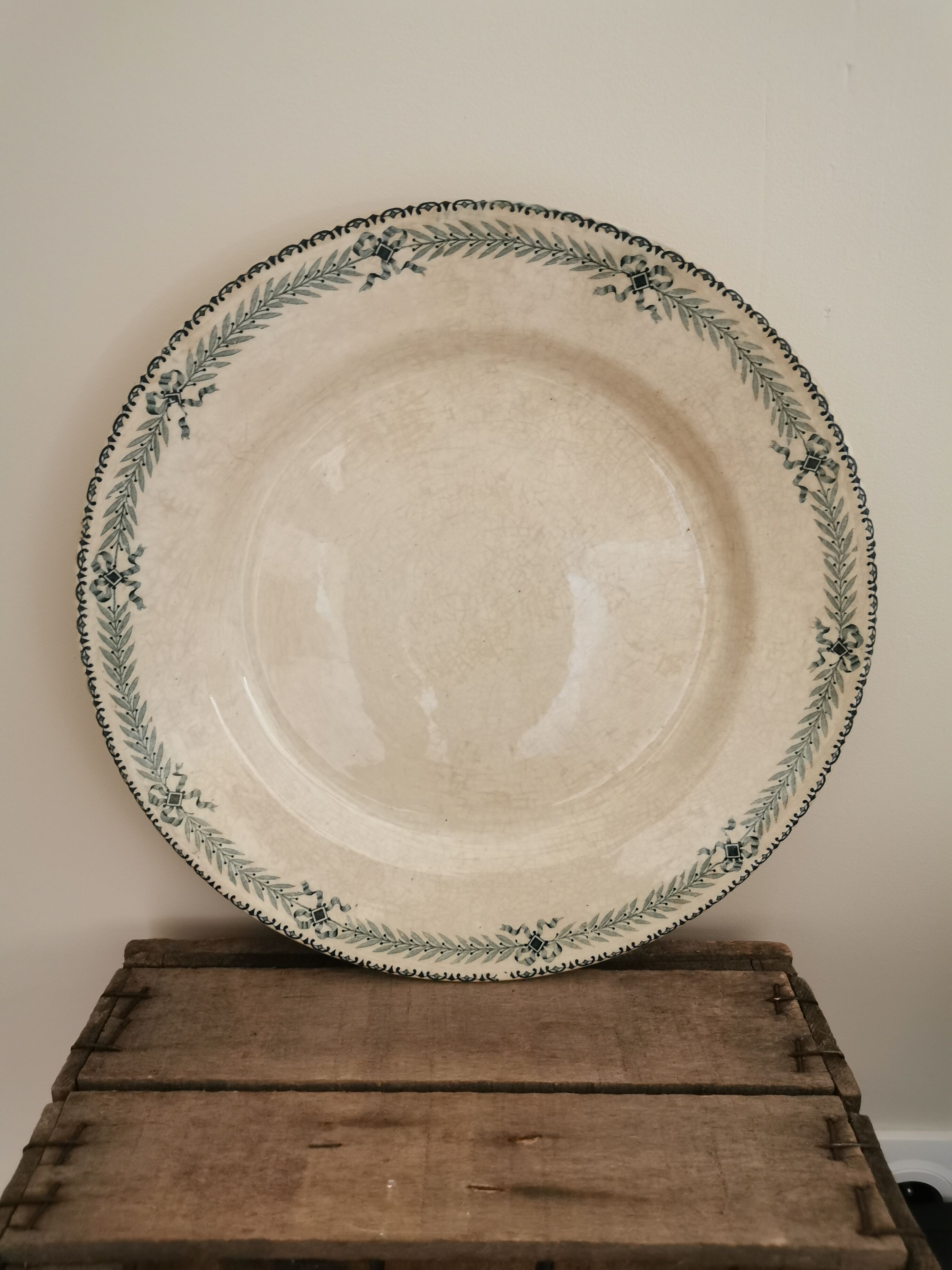 Large old round plate in iron earth