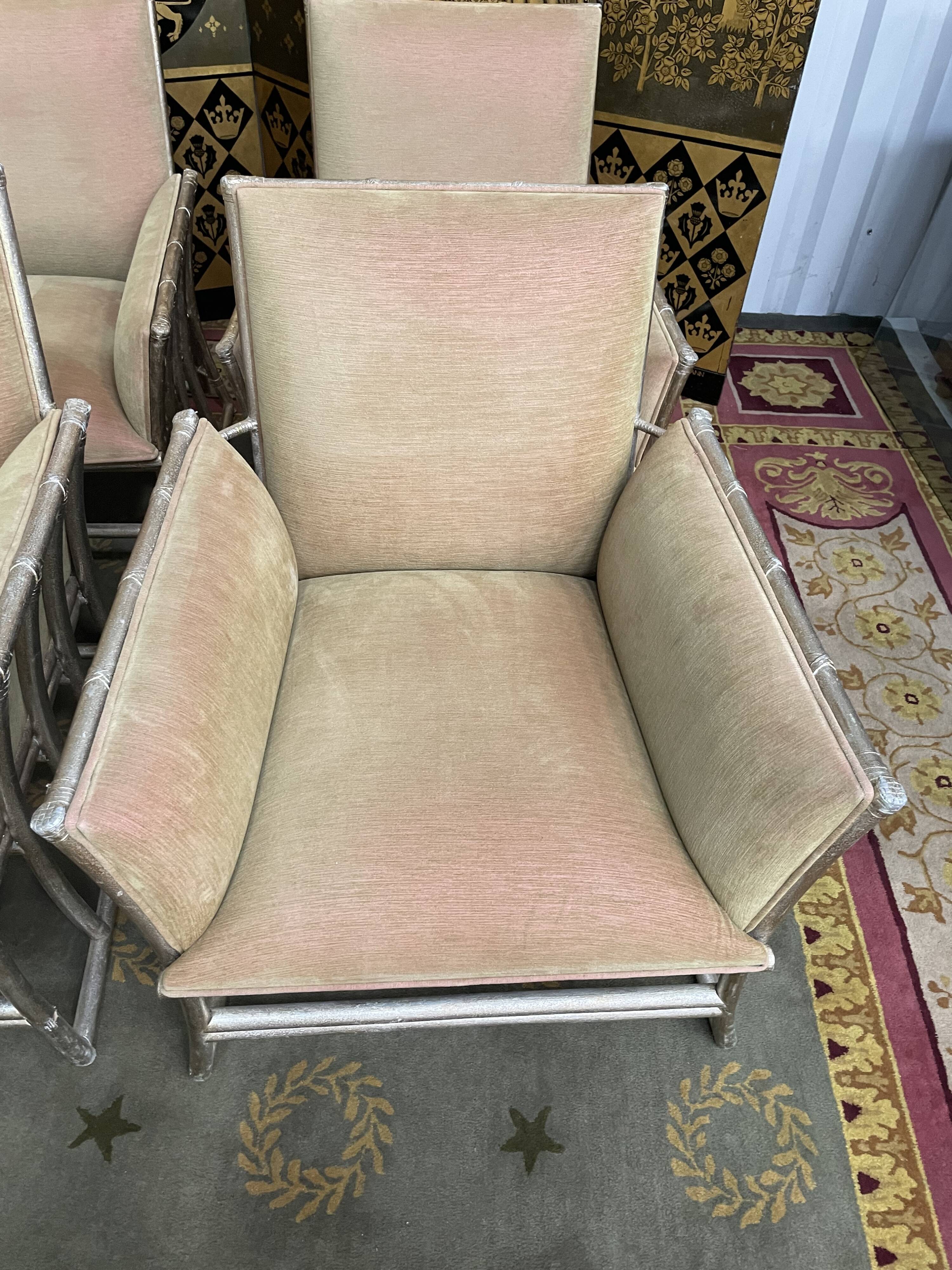 Suite of 6 shepherdess armchairs bamboo and beige velvet