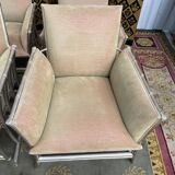 Suite of 6 shepherdess armchairs bamboo and beige velvet