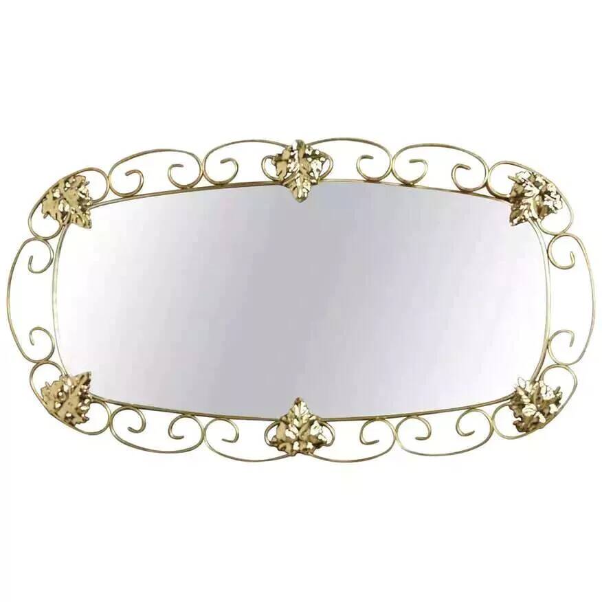 50s oval brass mirror - 38x69cm
