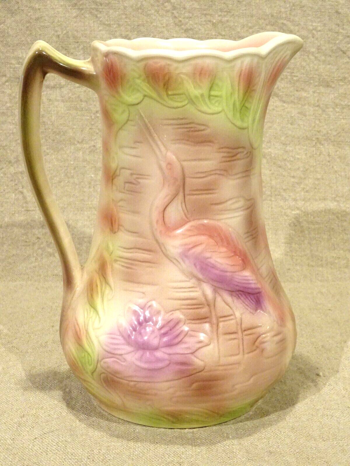 Pitcher pitcher jug slip Saint Clément heron relief decoration