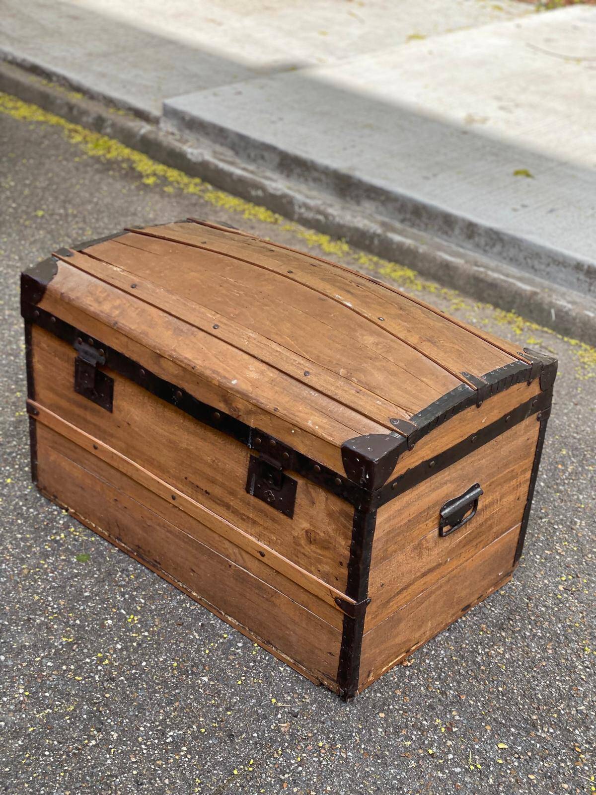 19th-century vintage wooden mallet with steel reinforcement.