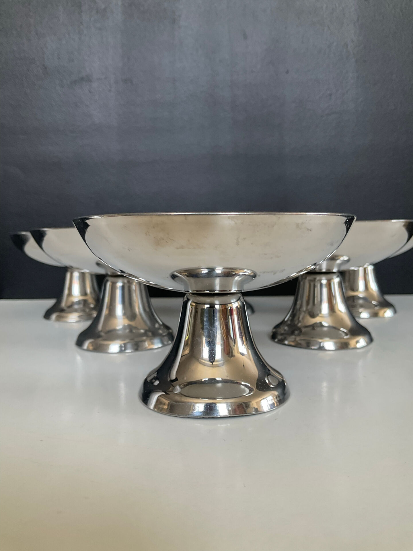 Set of 6 vintage stainless steel ice cream bowls