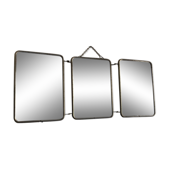 Vintage orange barber triptych mirror 1960 - 21 x 49 cm
