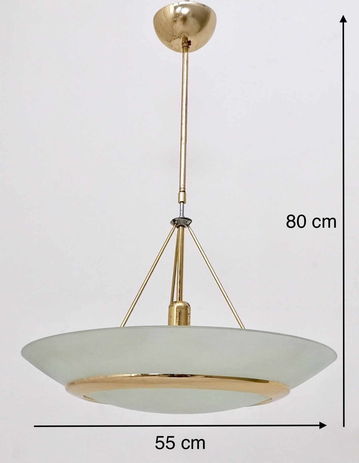 Brass and etched glass bowl pendant