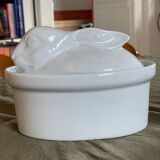 White terrine with rabbit lid