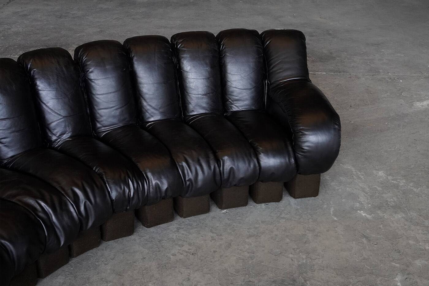 De Sede DS600 snake sofa in black leather by Ueli Berger, Switzerland 1970s