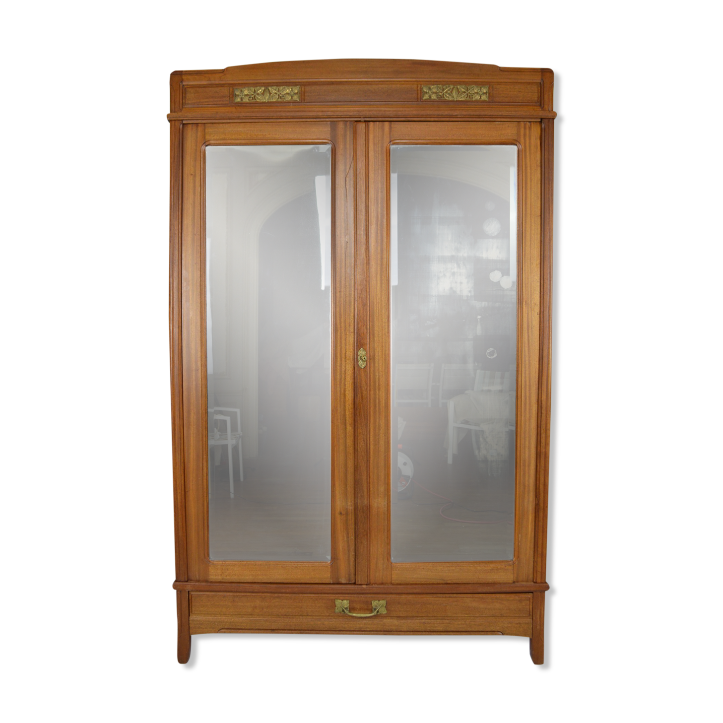 Art Nouveau wardrobe by Mathieu Gallerey in mahogany, model with Clematis, circa 1920