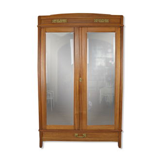 Armoire Art Nouveau par Mathieu Gallerey en acajou, modèle aux Clématites, circa 1920