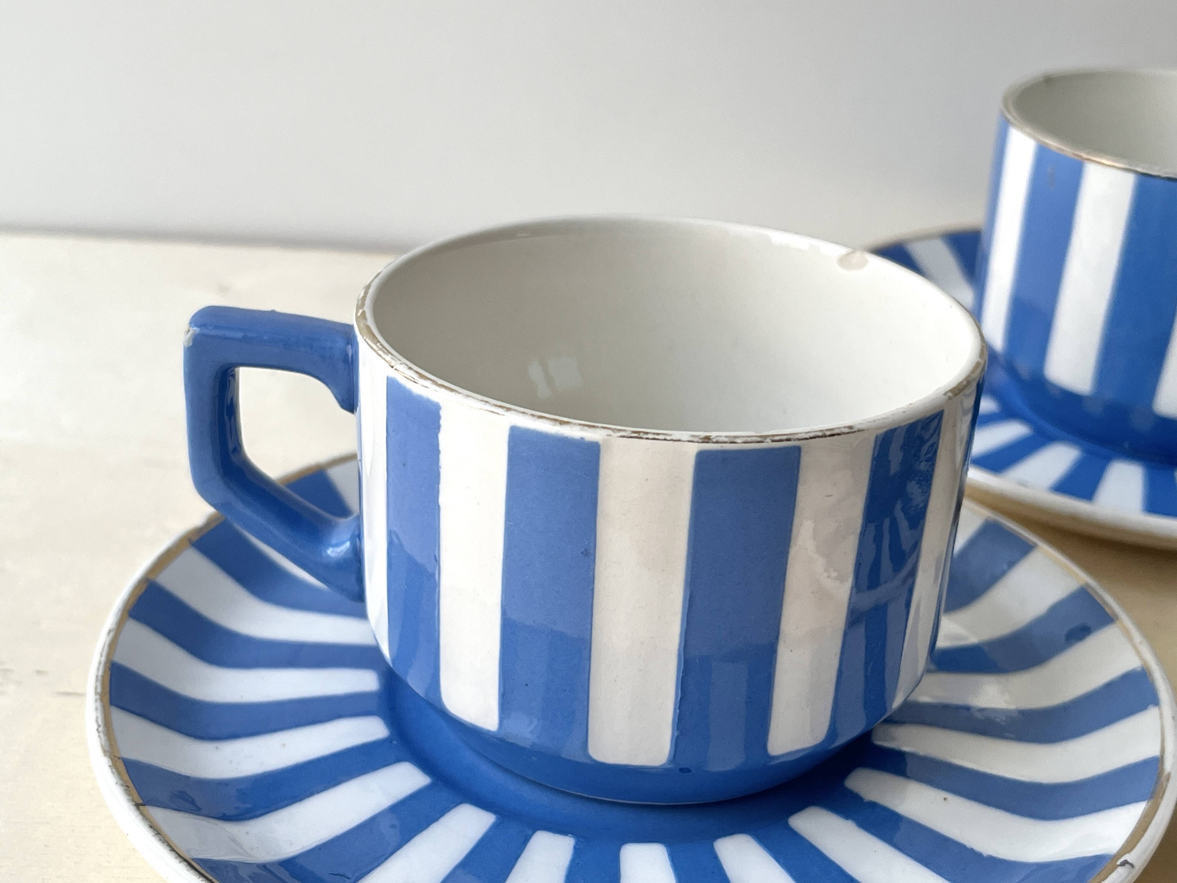 Set of 3 FOX TROTT coffee cups from Sarreguemines, 1930s, Art Deco service.