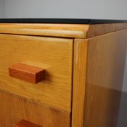 1960s František Mezulaník Mid-Century Maple Nightstands with Black and White Glass