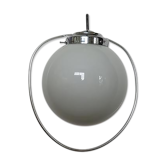 Suspension Bauhaus boule opaline blanche et métal chromé années 30 40