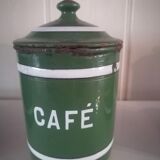 Set of 6 old enamelled jars with 6 trundle lids