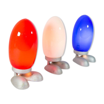 Set de 3 lampes oeuf rouge blanc et bleu Ikea années 80