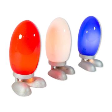 Set de 3 lampes oeuf rouge blanc et bleu Ikea années 80
