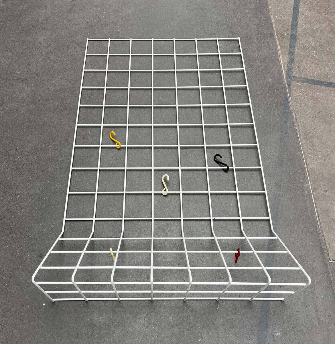 Minimalist white German mid-century coat rack with strings from the 1960s.