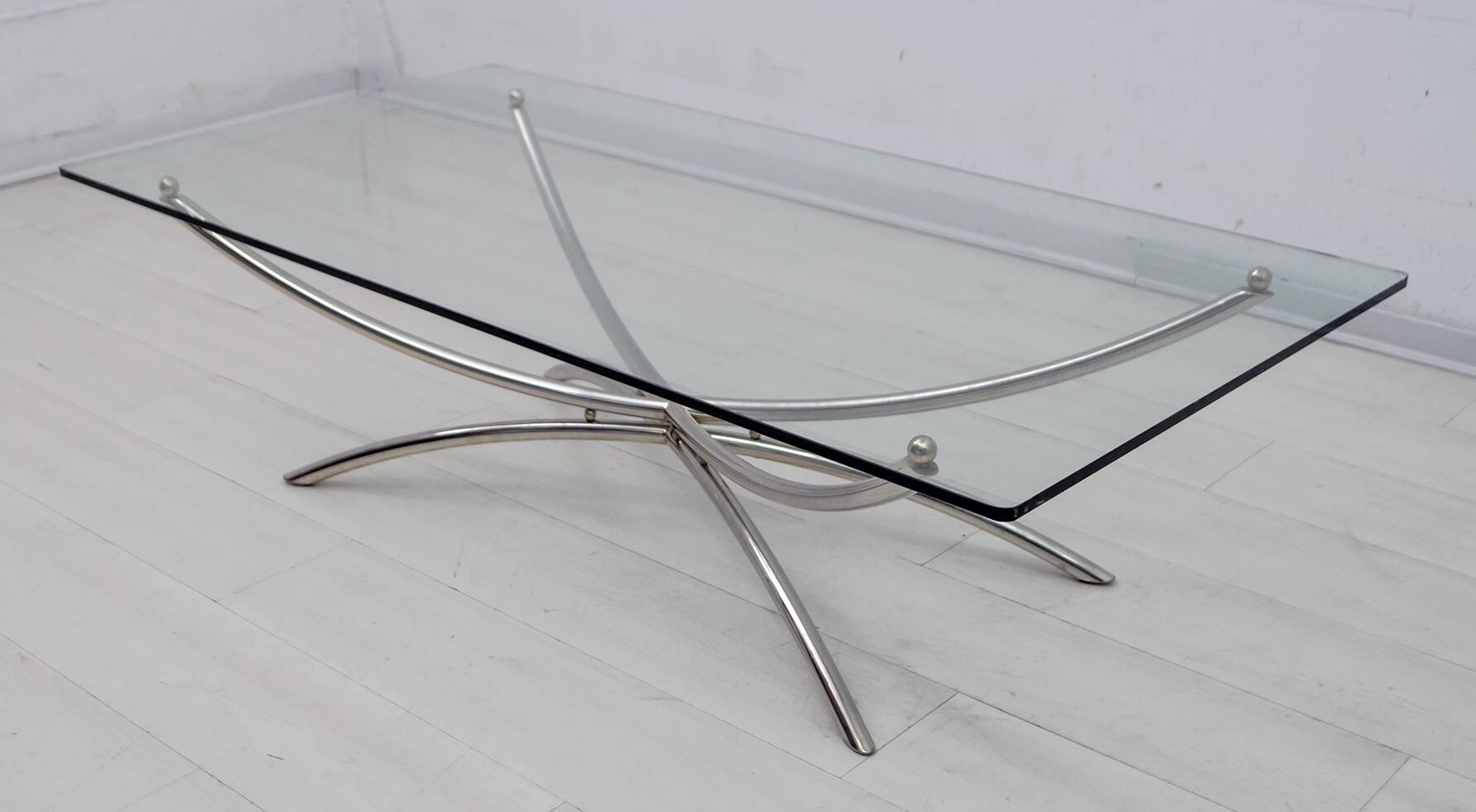 Mid-Century Modern Italian Chrome and Crystal Coffee Table, 1970s