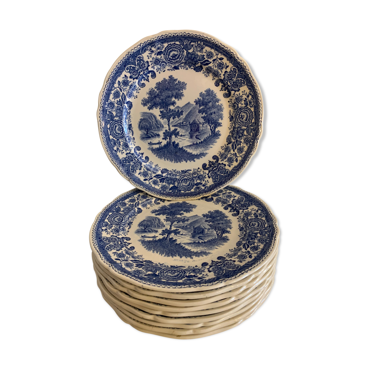 10 old blue earthenware dessert plates Burgenland Villeroy and Boch 1950