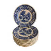 10 assiettes à dessert anciennes faïence bleue Burgenland Villeroy et Boch 1950