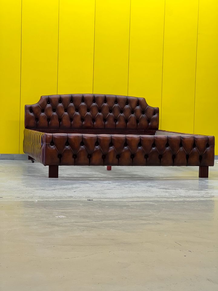 1980's Chesterfield Brown leather Bed.