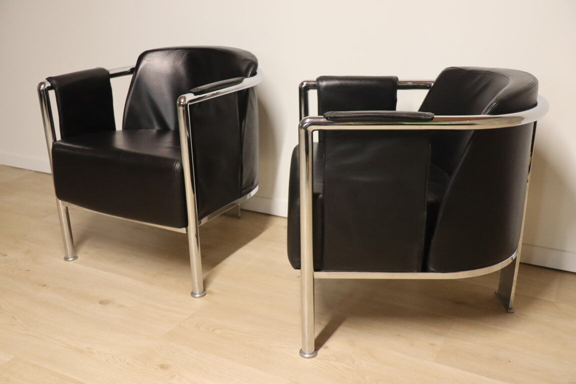 Pair of armchairs in synthetic leather and chromed metal, 1970