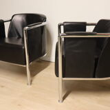 Pair of armchairs in synthetic leather and chromed metal, 1970