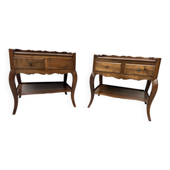 Louis XV style bedside table in solid walnut, 20th century.