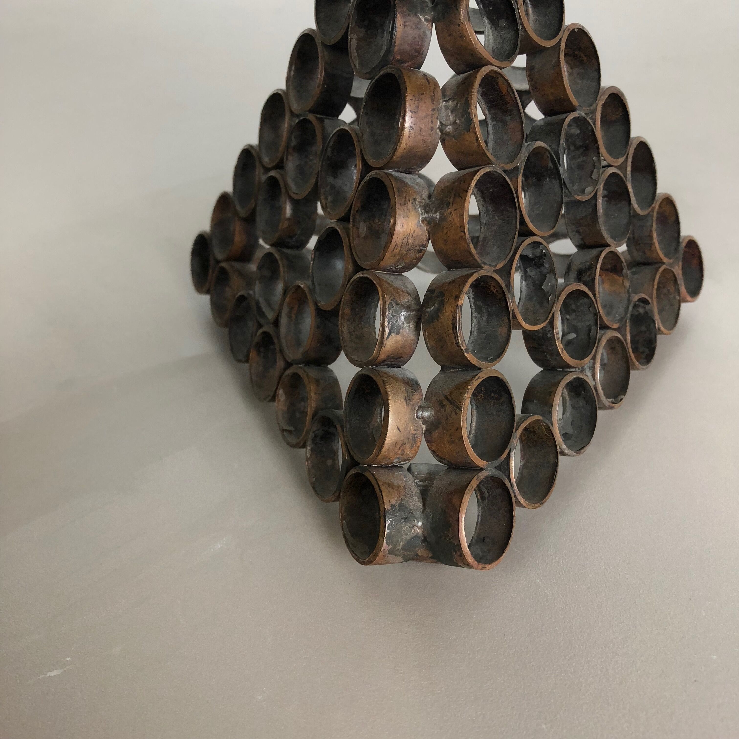 Modernist sculptural style brutalist copper candleholder, Austria 1950