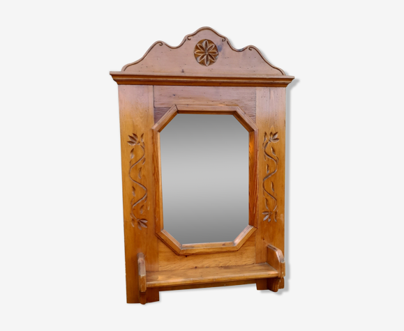 Miroir octogonal, structure bois et tablette, rustique & campagne