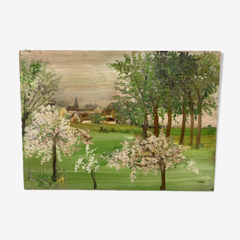 Landscape table with apple trees