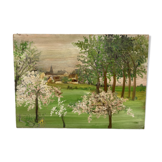 Landscape table with apple trees