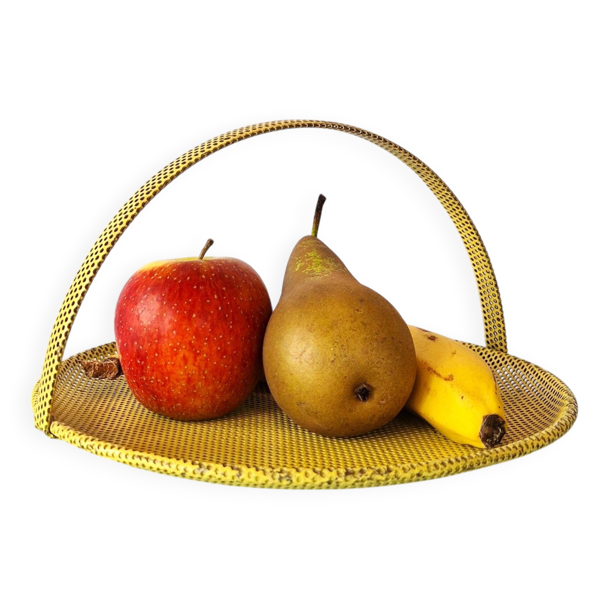 Yellow perforated metal bonbonniere by Mathieu Matégot, France 1950's