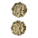 Pair of numbered antique brass rosettes for furniture decoration