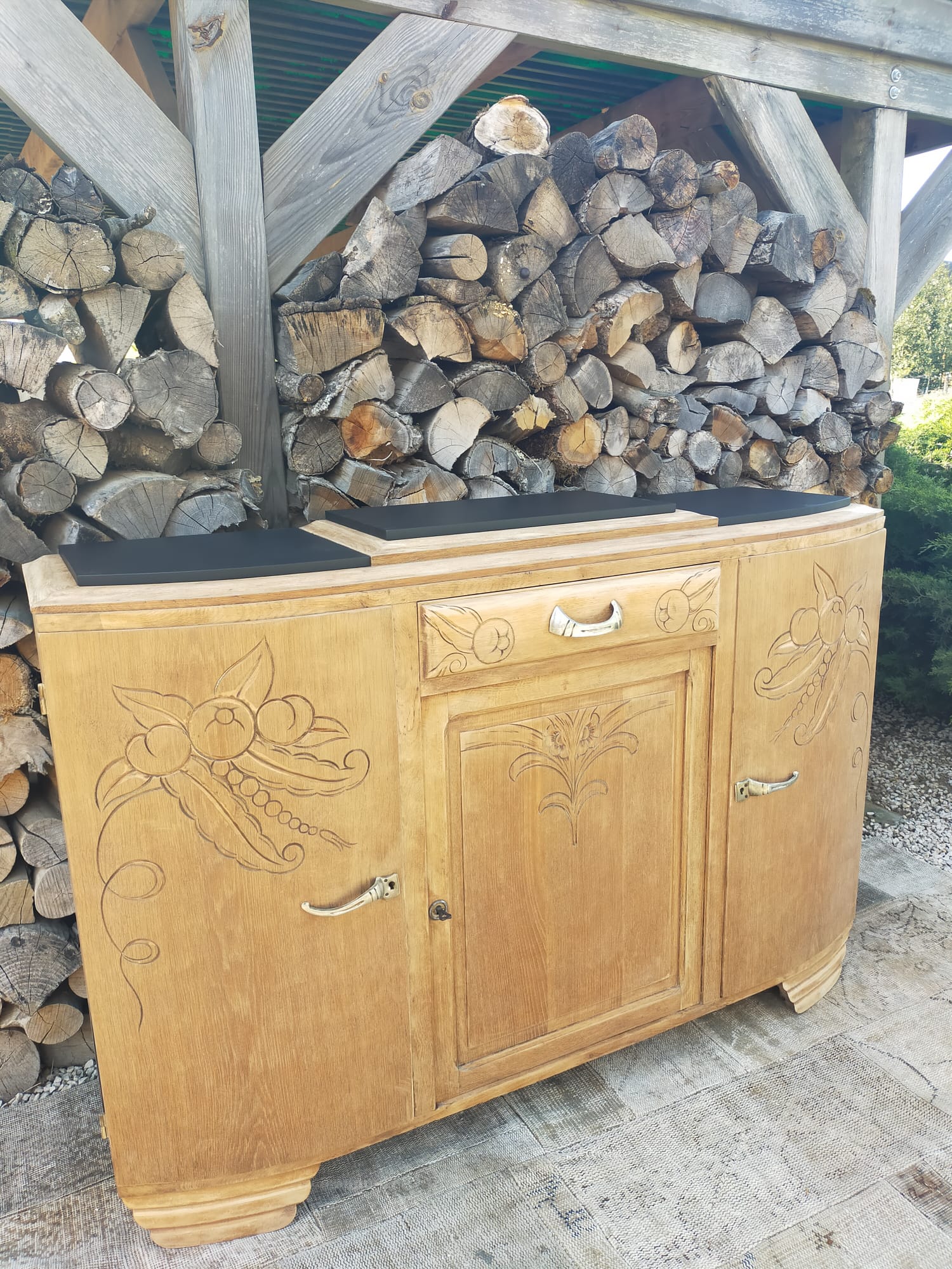 Buffet ancien art déco bois et marbre