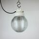 Industrial white porcelain pendant light with ribbed glass, 1970s