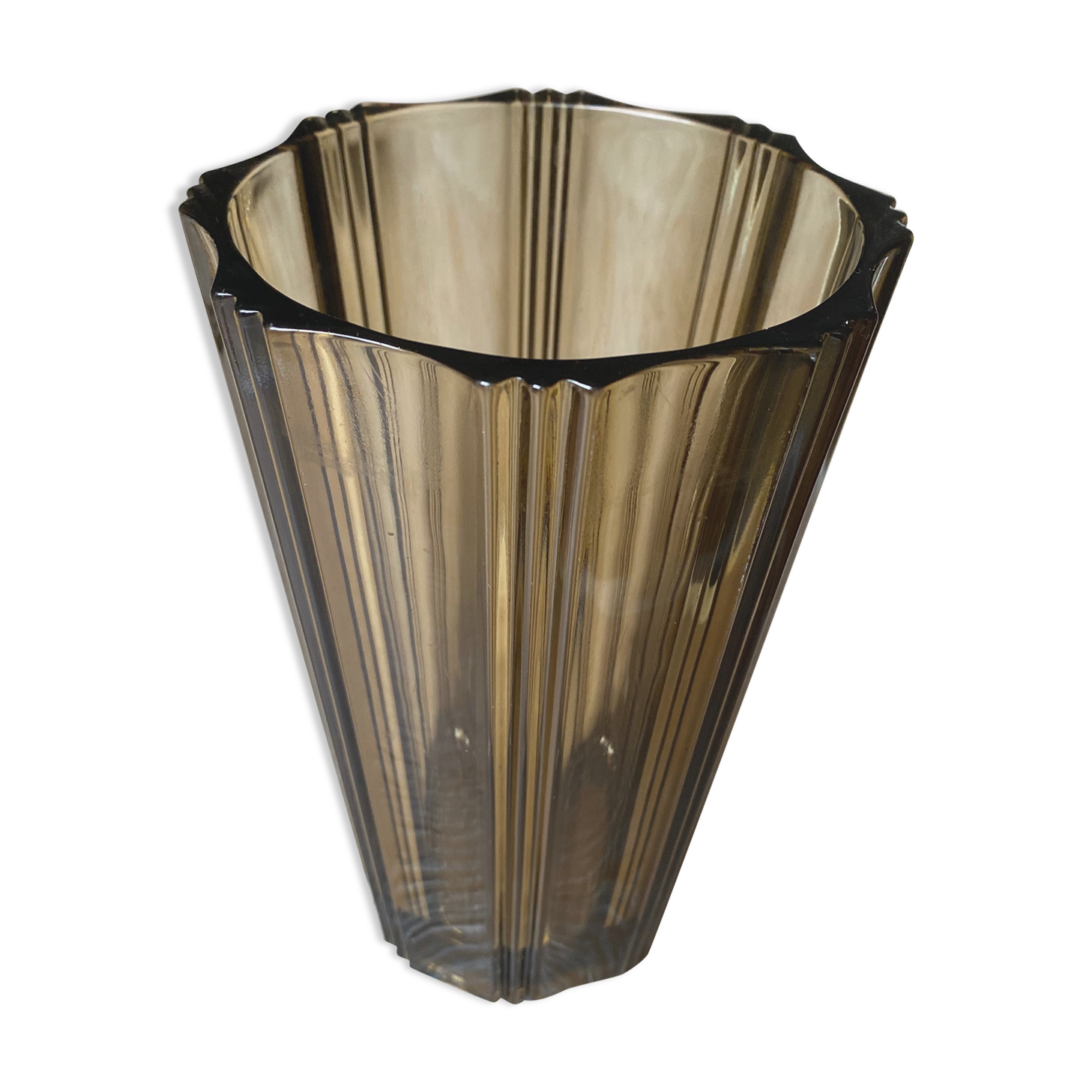 Striated smoked glass vase