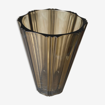 Striated smoked glass vase