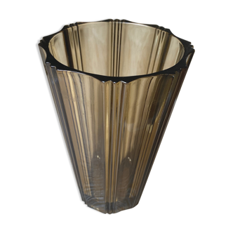 Striated smoked glass vase