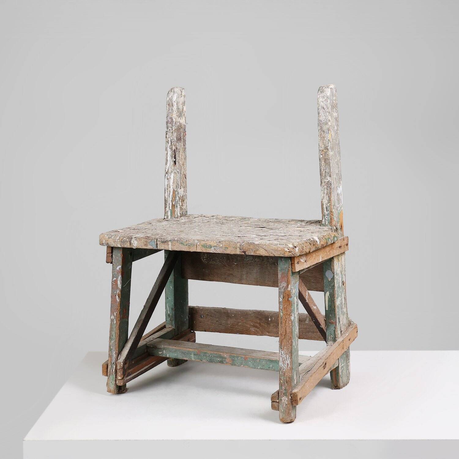 Industrial Rustic Stool with Patina, France, 1900s