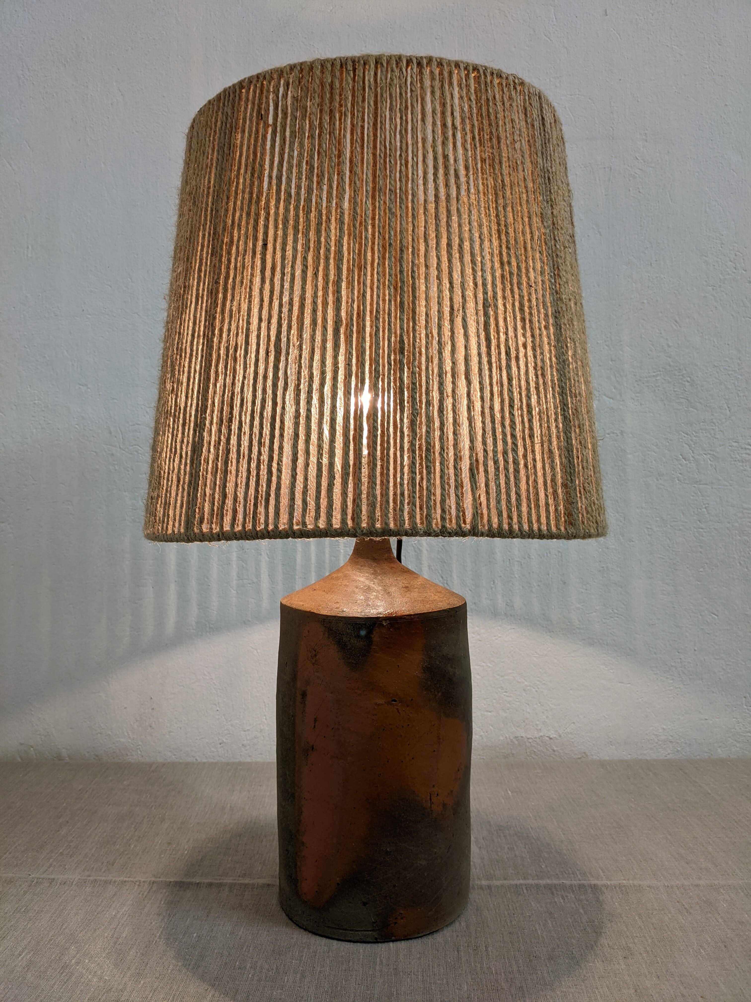 Vintage stoneware lamp and jute rope