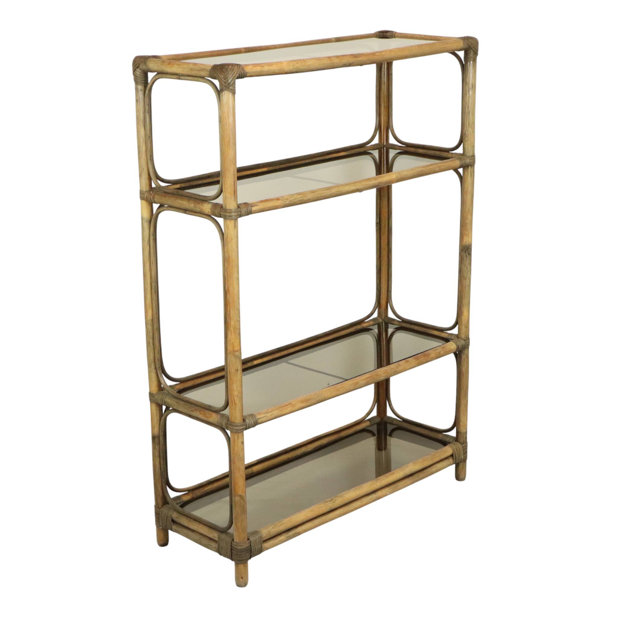 Vintage Boho Shelf Bookcase Bamboo and Smoked Glass 140cm