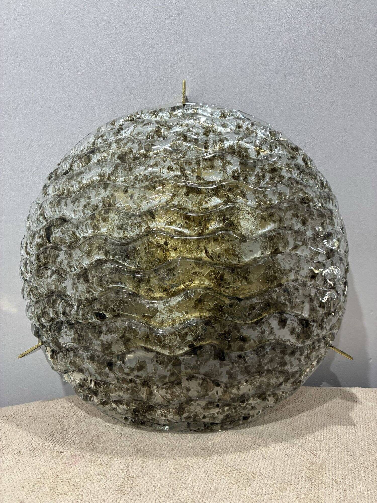 Kaiser Leuchten Murano ice glass flush mount lamp, 40 cm, 1970s