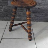 Old small vintage solid wood tripod stool farmhouse