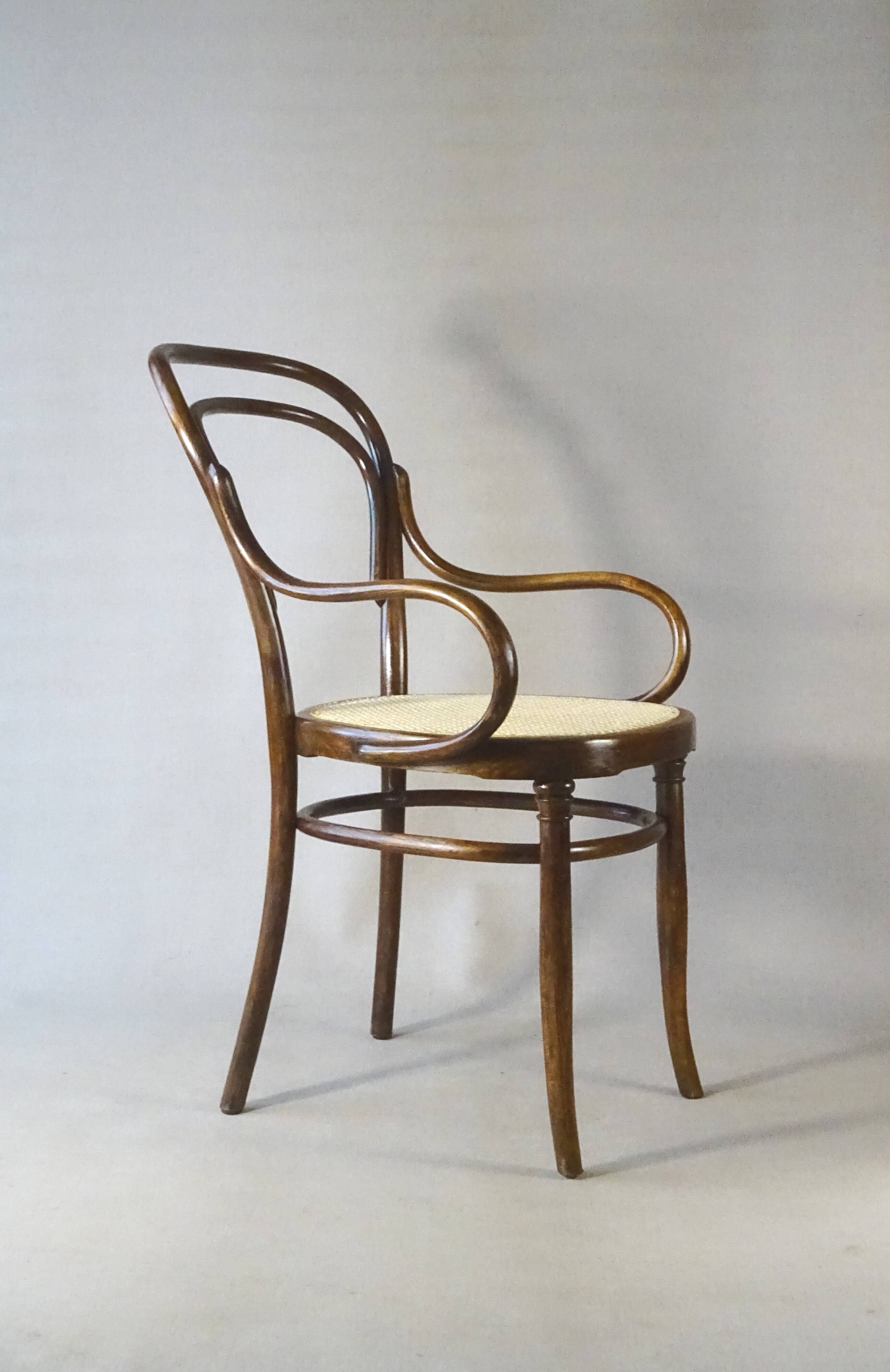 Cane bistro armchair N°14, by Hofmann 1895, Art Nouveau.