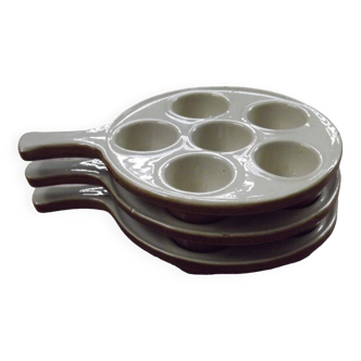Set of 3 Snail Escargot Pots With 6 Wells Beige and Brown With Carry Handle 4616