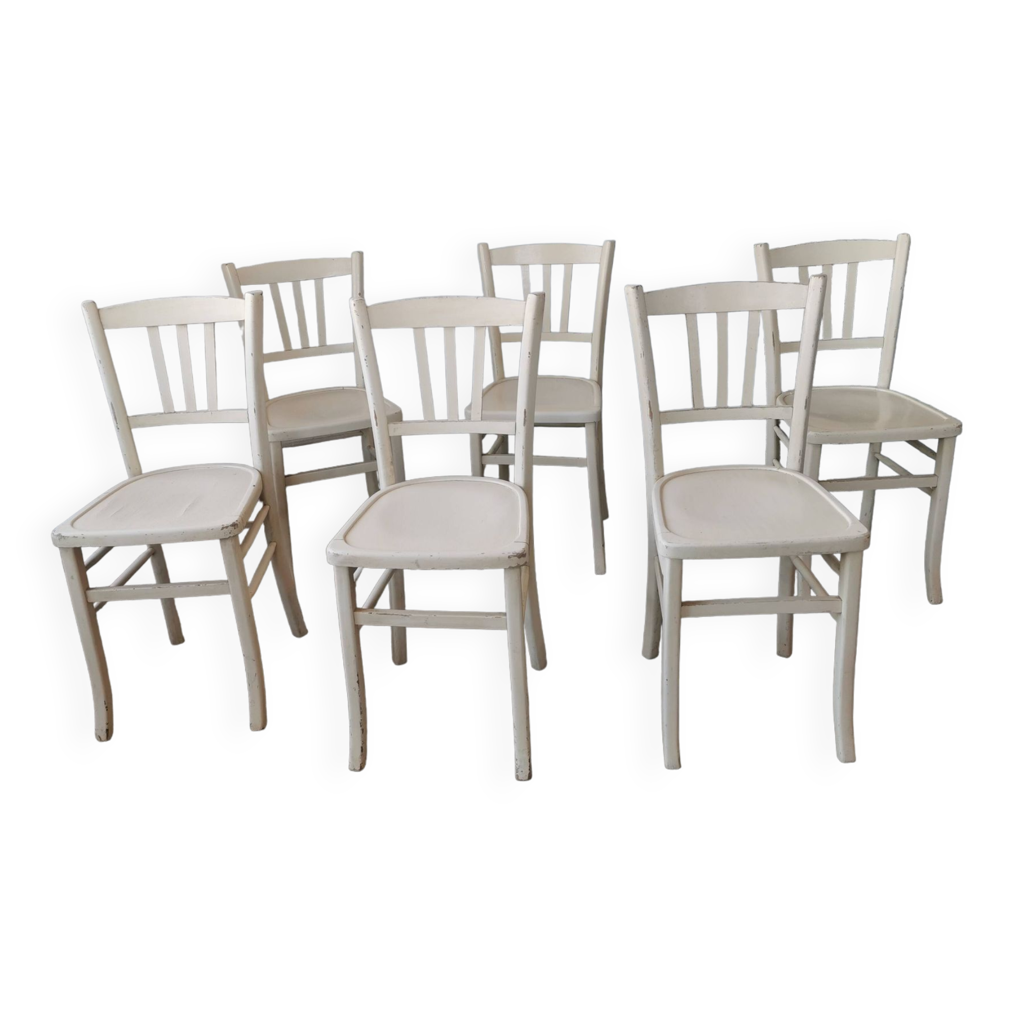 Set de 6 chaises bistrot vintages blanches