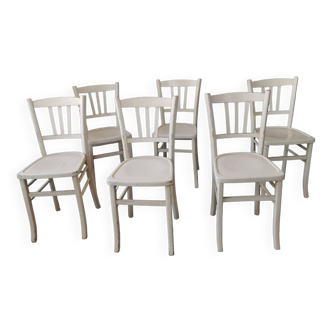 Set de 6 chaises bistrot vintages blanches