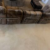 Modular corner sofa in brown fabric and metal