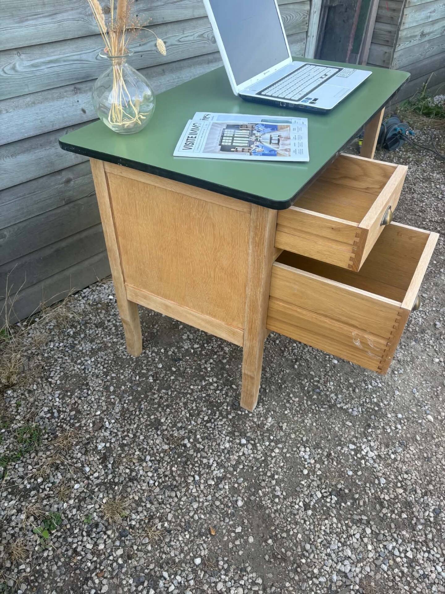 Vintage desk with green Formica top – 1960s/70s