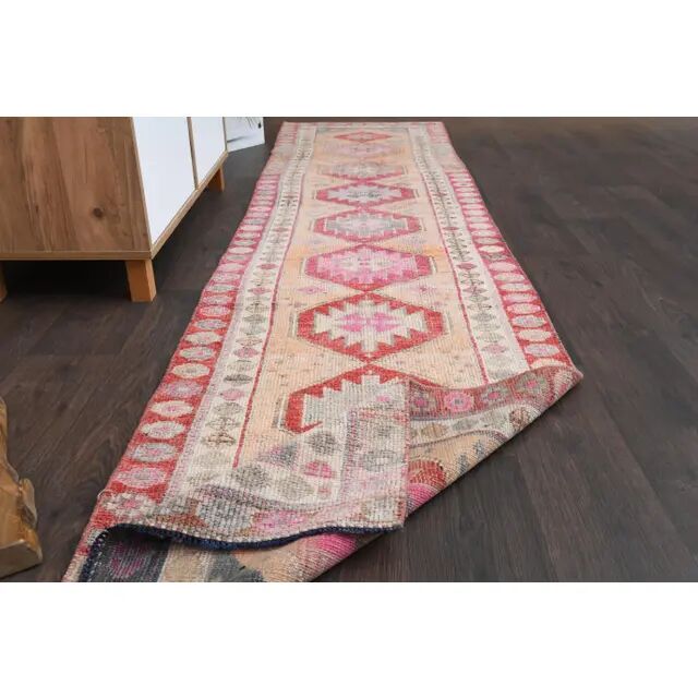 Vintage Turkish Oushak Handmade Wool Cotton Orange Runner Rug 73x311